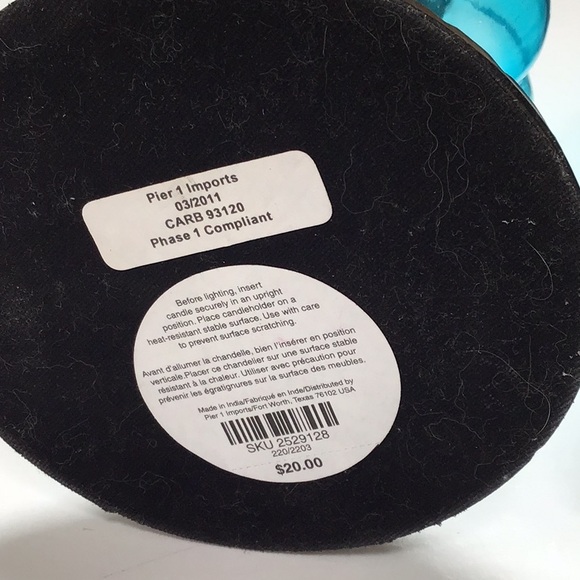 Pier 1 Blue Glass & Antique Brass Vintage Look Candlestick Set - Picture 5 of 10